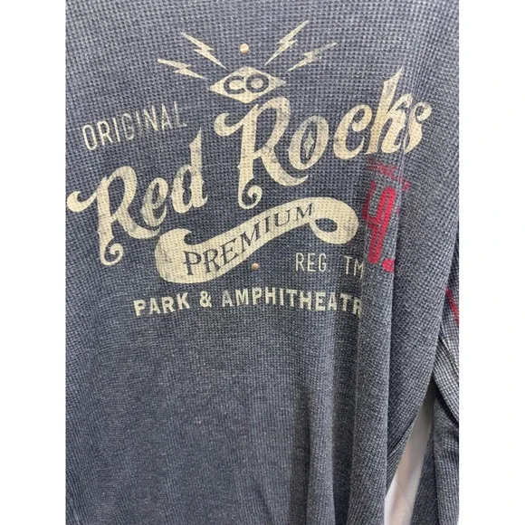 Premium 51 Red Rocks Thermal Long Sleeve Tee Blue Waffle Knit Mens L - Picture 2 of 5
